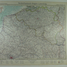 HARTA VECHE - NORDUL FRANTEI - BELGIA - LUXEMBURG -STIELERS HAND ATLAS -1928/9