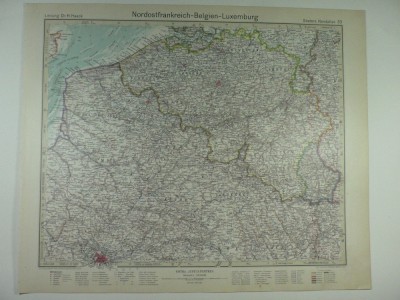 HARTA VECHE - NORDUL FRANTEI - BELGIA - LUXEMBURG -STIELERS HAND ATLAS -1928/9 foto