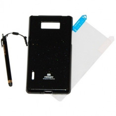 Husa tip capac spate neagra + folie + stylus pen pentru telefon LG Optimus L7 P700 foto