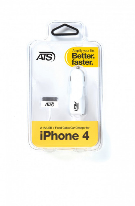 ATS alimentator auto USB + cablu fix Apple iPhone 4/4S, iPad 1/2/3, iPod / 5V - 2A