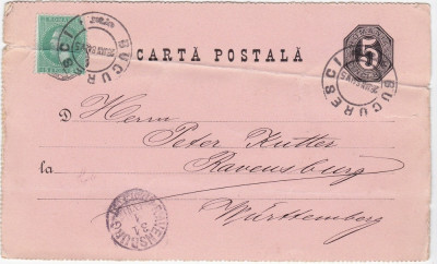 CARTE POSTALA 1884 BUCURESTI - RAVENSBURG foto