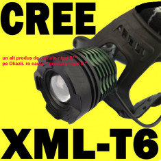 CREE XML T6 LED Lanterna FRONTALA Profesionala cu Lupa + Zoom + 3 Faze + Incarcator Retea + Auto + 2 Acumulatori 18650 de cap foto