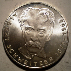 A.443 GERMANIA ALBERT SCHWEITZER 5 DEUTSCHE MARK 1975 G AUNC ARGINT 11,2g foto