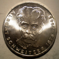 A.437 GERMANIA ALBERT SCHWEITZER 5 DEUTSCHE MARK 1975 G AUNC ARGINT 11,2g foto