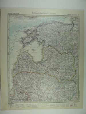 HARTA VECHE - ESTONIA - LETONIA - LITUANIA - DIN STIELERS HAND ATLAS - AN 1928 foto