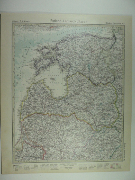 HARTA VECHE - ESTONIA - LETONIA - LITUANIA - DIN STIELERS HAND ATLAS - AN 1928