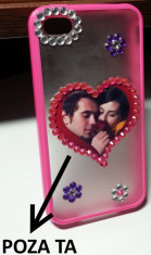 Husa personalizata iPhone 4 4S cu poza si pietricele gen SWAROVSKI! - TRANSPORT GRATUIT LA PLATA IN AVANS! foto