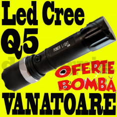 Lanterna cu Led CREE Q5 VANATOARE - Incarcator Casa Auto+ Acumulator + Zoom foto