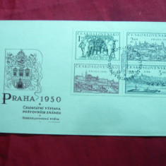 Plic FDC - Expozitia Filatelica Praga I - 1950 cu bloc 4 val.
