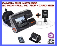 CARD 16GB + CAMERA DUAL VIDEO DVR i1000 AUTO CU INREGISTRARE FULL HD 720p CICLICA - DISPLAY 2 INCH, CAMERA MARSARIER, AV-OUT, MARTOR ACCIDENT foto