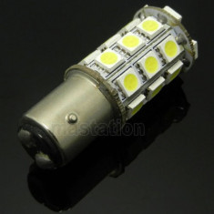 Bec auto cu LED BAY15d pozitie frana stop T25 S25 1157 cu 27 led-uri 5050, lumina alba puternica.1016 1034 1076 cu doua pozitii foto