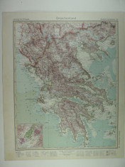 HARTA VECHE - GRECIA - DIN STIELERS HAND ATLAS - ANUL 1928 foto