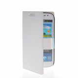 Husa albastra toc flip Samsung Galaxy Grand i9080 i9060 + 2 x folie ecran, Alb, Piele Ecologica
