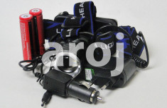 Lanterna Frontala (de cap) T6 + 2 Acumulatori+ Incarcator Masina + + Charger foto