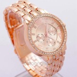 Ceas dama Geneva rose gold curea metalica cristale, Analog, Otel