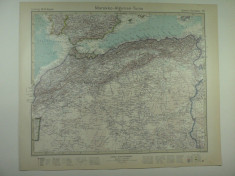 HARTA VECHE - MAROC - ALGERIA - TUNIS - DIN STIELERS HAND ATLAS - ANUL 1928 foto