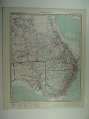 HARTA VECHE - AUSTRALIA DE EST - DIN STIELERS HAND ATLAS - ANUL 1928 foto