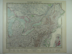 HARTA VECHE - S.U.A - STATELE DIN NORD EST - DIN STIELERS HAND ATLAS ANUL 1928 foto