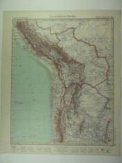 HARTA VECHE - AMERICA DE SUD - ANZII CORDILIERI - DIN STIELERS HAND ATLAS -1928 foto