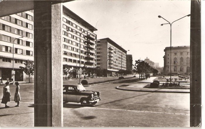 CPI (B4449) BUCURESTI. VEDERE DIN PIATA PALATULUI R.P.R., EDITURA MERIDIANE, CIRCULATA, STAMPILE, TIMBRU, 1962