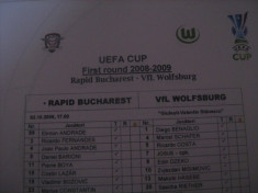 Rapid Bucuresti - VfL Wolfsburg (2 octombrie 2008) / foaie de joc foto