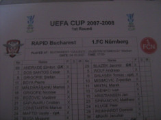 Rapid Bucuresti - FC Nurnberg (4 octombrie 2007) / foaie de joc foto