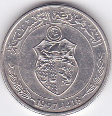 Moneda Tunisia 1/2 Dinar 1997 - KM#346 XF foto
