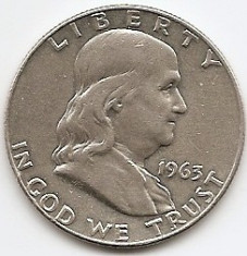 Statele Unite (SUA) 50 centi 1963 Argint 12.5g-0.900 &amp;quot;Franklin Half Dollar&amp;quot; KM-199 foto