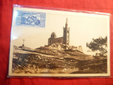 Ilustrata Franta 1938- Colina Notre Dame de la Garde ,Marseille ,stamp. reclama tigari Gitanes