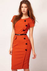 Rochie cu nasturi, portocalie pentru office si alte ocazii, PRET MIC MIC !!! foto
