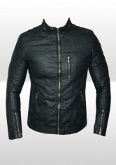 Geaca Piele Ecologica tip Zara Man - Model NOU MOTO STAR - Negru - Masura: XL - LIMITAT ! ! - Imblanita - GROASA foto