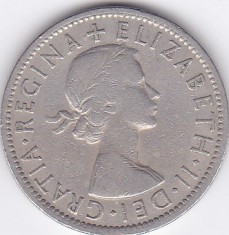 Moneda Marea Britanie 2 Shillingi ( Florin ) 1955 QEII - KM#906 VF