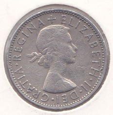 Moneda Marea Britanie 2 Shillingi ( Florin ) 1959 QEII - KM#906 VF ( mai rara )