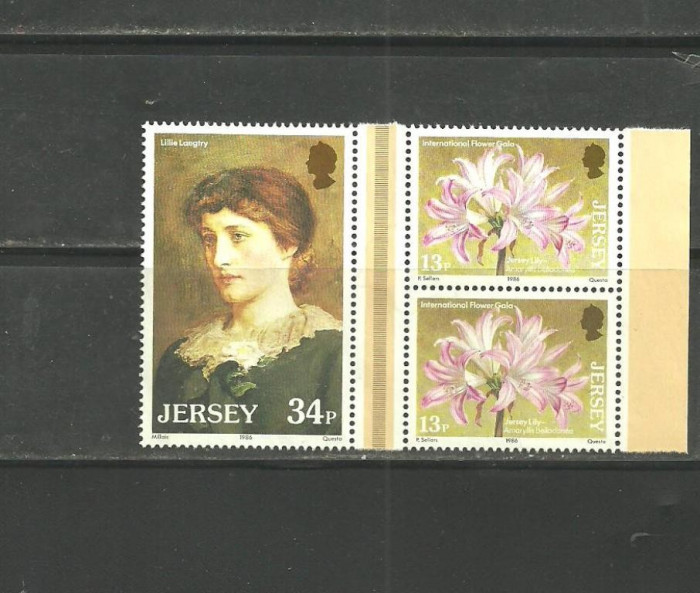 JERSEY 1986 - FLORI CRINI DE MARTIE SI ACTRITA LILLIE LANGTRY, fara guma, DS3