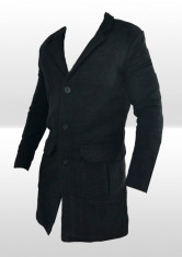 Palton tip Zara - Cambrat pe corp - Slim - Negru - Masuri: XL - Model gros - Model lung foto