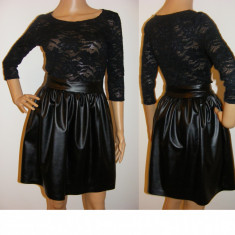 Rochie dantela si piele neagra Rochie negra clos,Rochie scurta casual foto