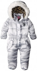 Combinezon US Polo Association Baby-Girls Newborn Puffer Snowsuit Bunting with Faux Fur Trimmed Hood, Silver foto