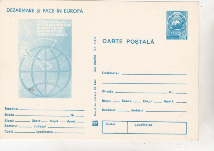 bnk cp dezarmare si pace in europa -carte postala necirculata -