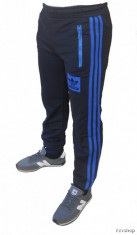 Pantaloni trening ADIDAS Slim Fit conic- Negru cu albastru - Micro Fibra Silon foto