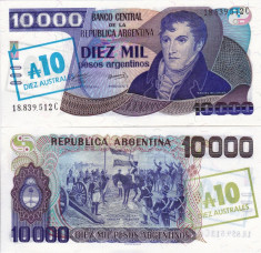 ARGENTINA 10 australes on 10.000 pesos ND 1985 UNC!!! foto