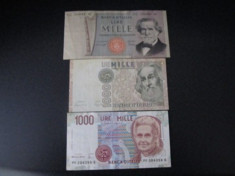 ITALIA - LOT 3 bancnote de 1.000 lire. foto