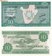 BURUNDI 10 francs 2007 UNC!!! foto