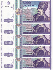 ROMANIA lot 5 buc. X 5.000 lei 1992 UNC!!! foto