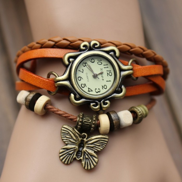 Ceas Dame Vintage Antic Butterfly Fluture Elegant Piele Naturala 7 Culori Ceas Dame Vintage Antic Butterfly Fluture Elegant Piele Naturala 7 Culori