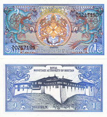 BHUTAN 1 ngultrum ND 1986 UNC!!! foto