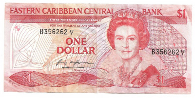 Eastern Caribbean 1 dollar dolar ND(1985-88) VF foto