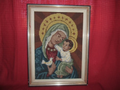 Goblen religios cu Sfanta Maria si cu Domnul Iisus 56x42 cm foto