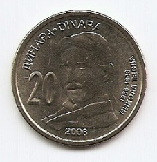Serbia 20 Dinari 2006 - Nikola Tesla, 28 mm KM-42 UNC !!! foto