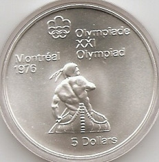 Canada 5 Dolari 1974 Argint 24.3g-0.925 Comemorativa: 1976 Olympics, Montreal-Canoeing , 38 mm, KM-92 UNC !!! foto