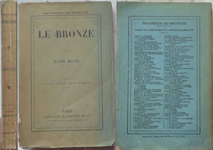 Maxime Helene , Le bronze , Bronzul , Paris , 1890 , cu 80 de ilustratii